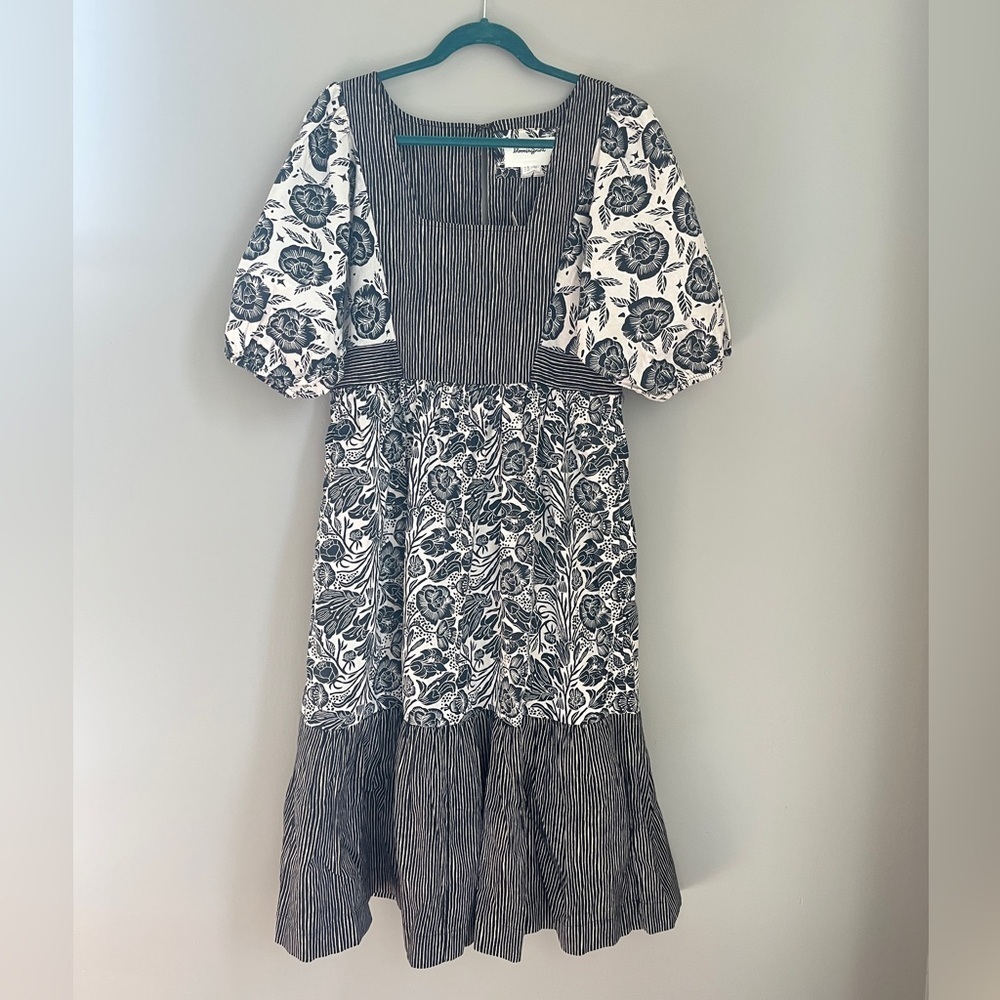 Anthropologie Blooming print Adrienne Flounced Cotton Floral Midi Dress NWT - Picture 2 of 12